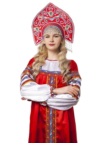 Traditionelle russische Tracht, Porträt einer jungen Schönen — Stockfoto
