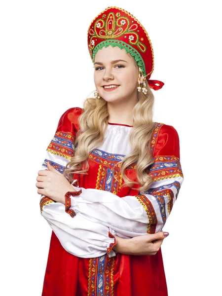 Традиционный русский народный костюм, портрет молодой красивой — стоковое фото