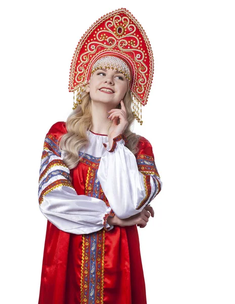 Traditionelle russische Tracht, Porträt einer jungen Schönen — Stockfoto