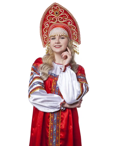 Tradiční ruský kroj, portrét mladé krásné — Stock fotografie