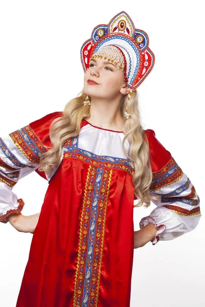 Traje popular ruso tradicional, retrato de una joven hermosa Imagen de stock