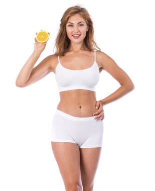 genç güzel sarışın kadın beyaz fitness giyim