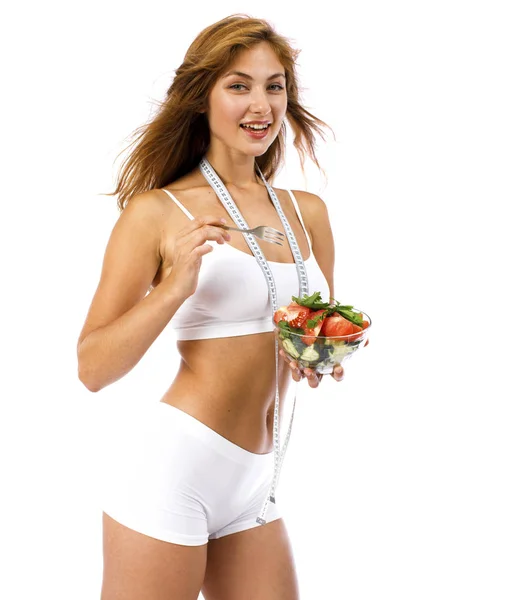 Gyönyörű szőke nő fehér fitness ruházat — Stock Fotó