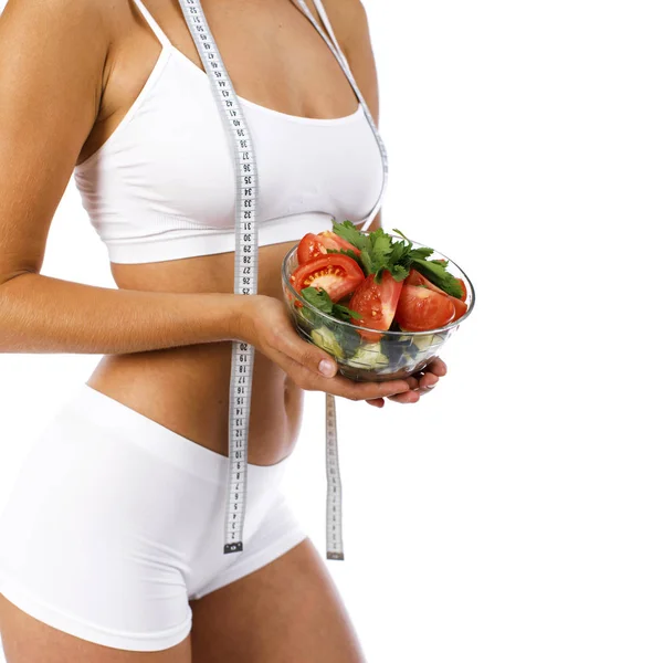 Insalata alimentare e figura femminile snella — Foto Stock