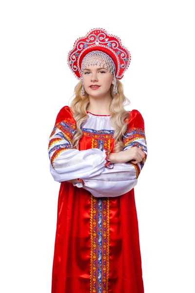 传统的俄罗斯民族服装, 一个年轻美丽的肖像 — 图库照片