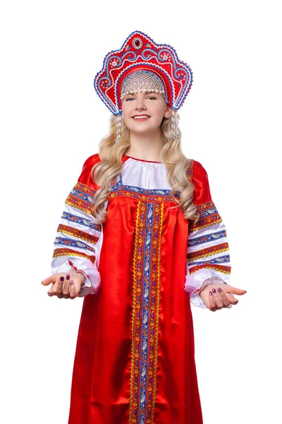 Traditionelle russische Tracht, Porträt einer jungen Schönen — Stockfoto