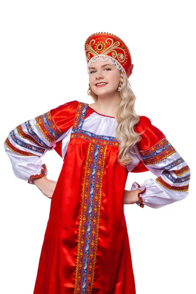 Tradycyjnych strojów ludowych rosyjskiej, młody piękny portret — Zdjęcie stockowe