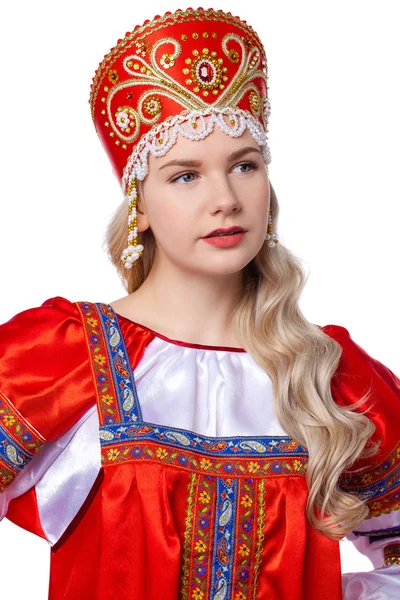 Traje popular ruso tradicional, retrato de una joven hermosa — Foto de Stock