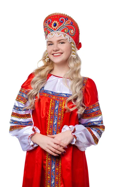 전통적인 러시아 민속 의상, 아름 다운 영의 초상화 — 스톡 사진