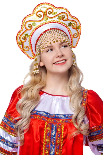 Traje popular ruso tradicional, retrato de una joven hermosa — Foto de Stock