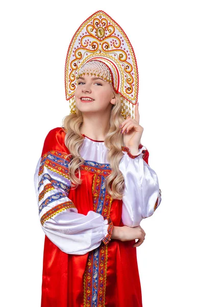 Traditionelle russische Tracht, Porträt einer jungen Schönen — Stockfoto