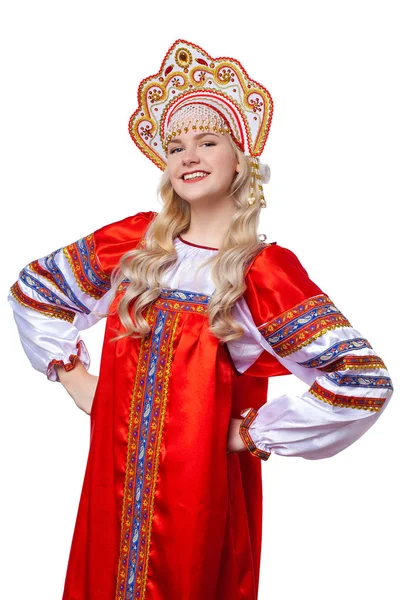 Costume folklorique russe traditionnel, portrait d'une jeune belle — Photo