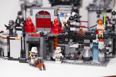 Rusya, 05 Nisan 2019. Oluşturucu Lego ev yapımı askeri üs,