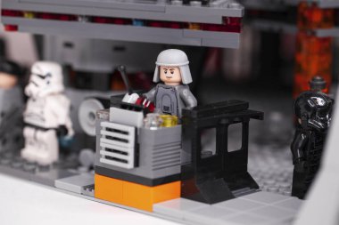 Rusya, 05 Nisan 2019. Oluşturucu Lego ev yapımı askeri üs,