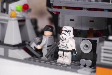 Rusya, 05 Nisan 2019. Oluşturucu Lego ev yapımı askeri üs,