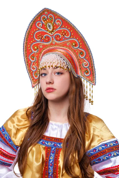 전통적인 러시아 민속 의상, 아름 다운 영의 초상화 — 스톡 사진