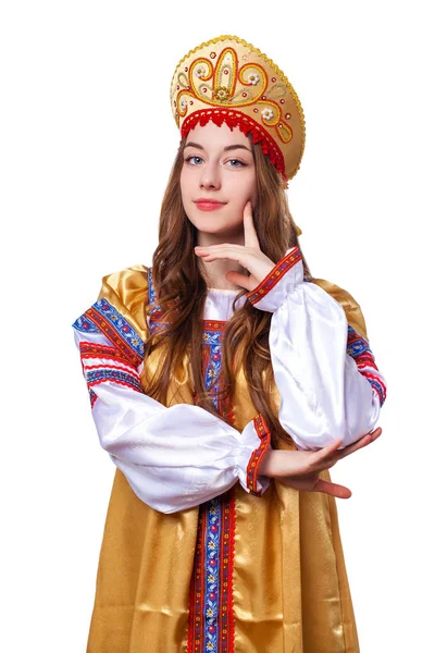 Traditionella ryska folkdräkt, porträtt av en ung vacker — Stockfoto