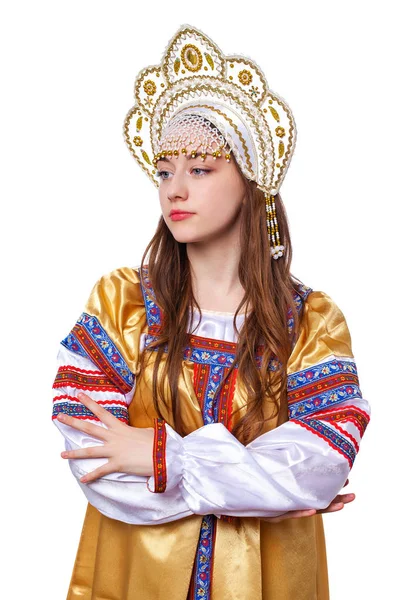 Traditionelle russische Tracht, Porträt einer jungen Schönen — Stockfoto