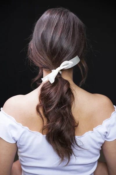 Hair back, young woman with open shoulders — Stock Photo, Image
