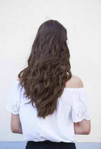 Feminino Cabelo longo morena, visão traseira — Fotografia de Stock