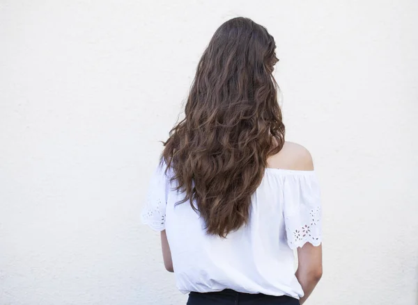 Kvinnliga lång brunett hår, bakifrån — Stockfoto