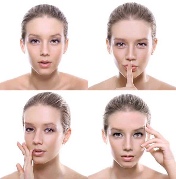 Collage fyra skönhet blonda modeller — Stockfoto