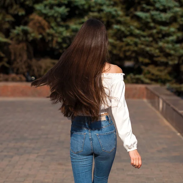Hátsó nézet női barna haj — Stock Fotó