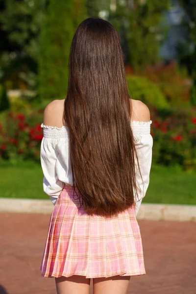 Voltar visão feminina morena cabelo — Fotografia de Stock