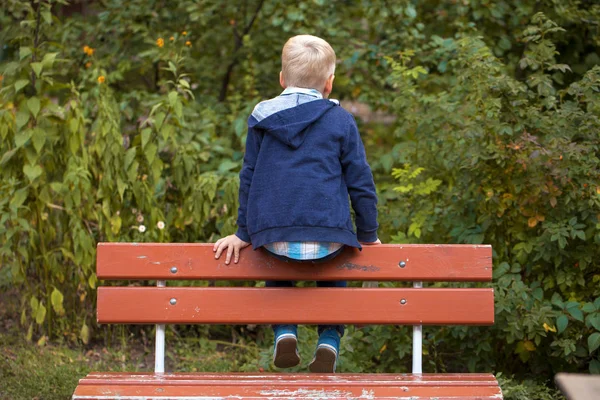 Ragazzino biondo, parco estivo all'aperto — Foto Stock