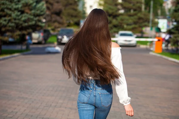 Vue arrière cheveux brunes femelles — Photo
