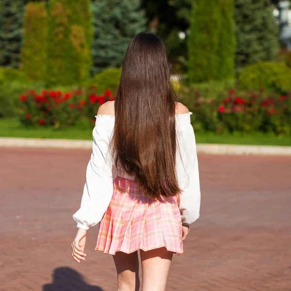 Achteraanzicht vrouwelijk brunette haar — Stockfoto