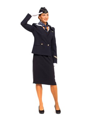 Rusya, Moskova: 21 Eylül 2019. Güzel hostes giyinmiş. 