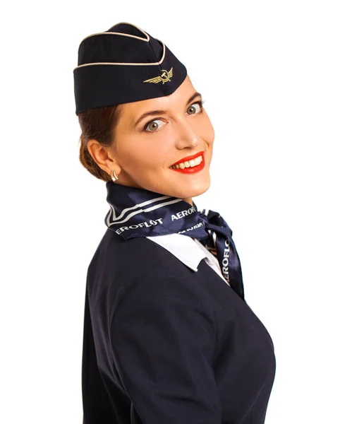 Rusland, Moskou: 21 september 2019. Mooie stewardess gekleed — Stockfoto