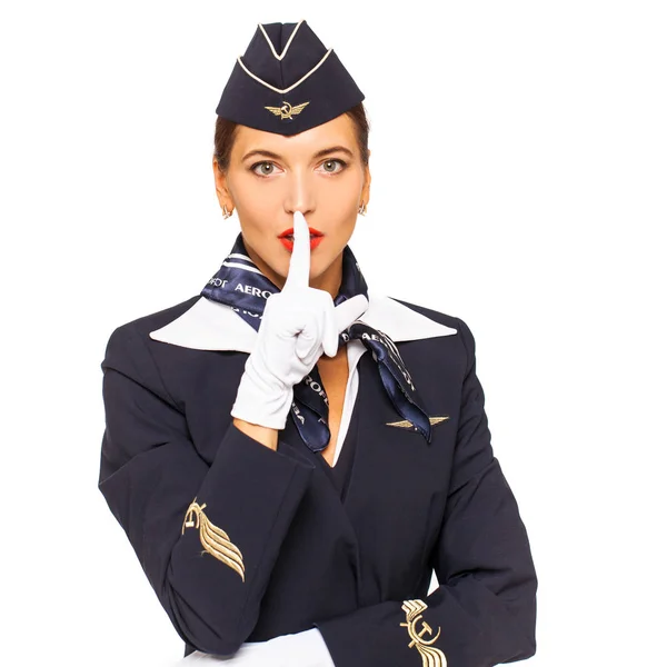 Russland, moskau: 21 september 2019. schöne stewardess gekleidet — Stockfoto