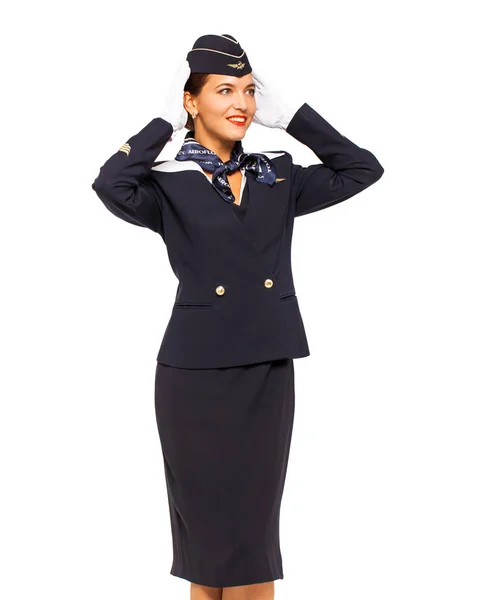 Russland, moskau: 21 september 2019. schöne stewardess gekleidet — Stockfoto