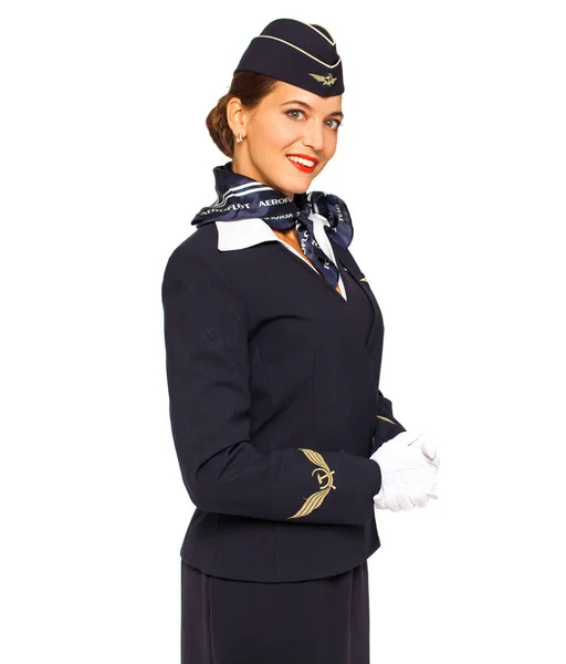 RUSSIA, MOSCOW: 21 SEPTEMBER 2019. Beautiful stewardess dressed — Stock Photo, Image
