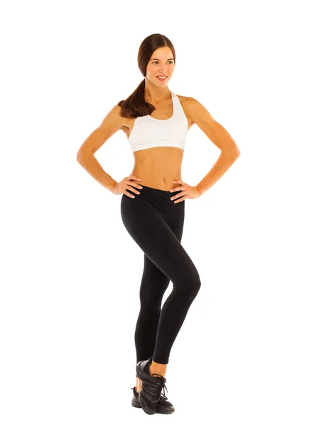 Sexy fitness donna in posa in studio isolato su uno schienale biancogr — Foto Stock