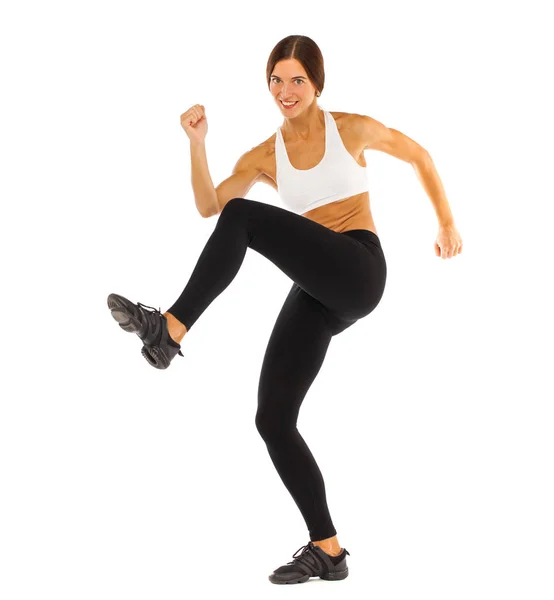 Sexy fitness woman posing in studio - isolated on a white backgr — Stock Photo, Image