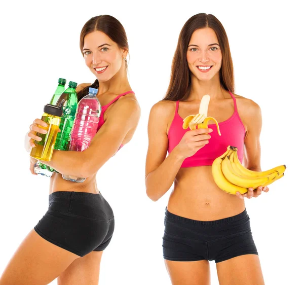 Colagem duas jovens mulheres morenas atléticas — Fotografia de Stock