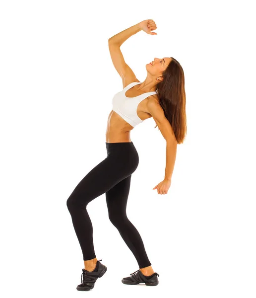 Menina saudável jovem fazendo exercícios, retrato de comprimento total isolado — Fotografia de Stock