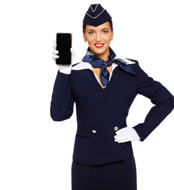 Üniformalı güzel Rus hostes. 