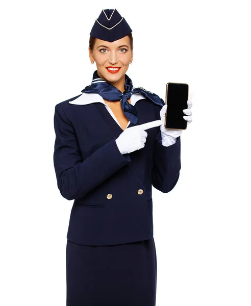 Jonge mooie Russische stewardess in uniform — Stockfoto