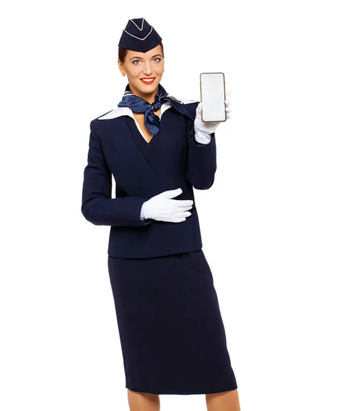 Young beautiful Russian stewardess in uniform — Stock Photo, Image