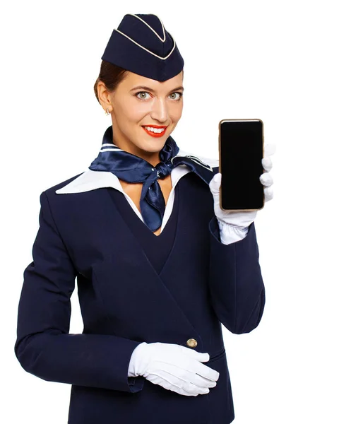 Jonge mooie Russische stewardess in uniform — Stockfoto