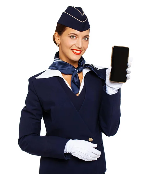 Young beautiful Russian stewardess in uniform — Stock Photo, Image