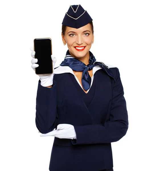 Young beautiful Russian stewardess in uniform — Stock Photo, Image