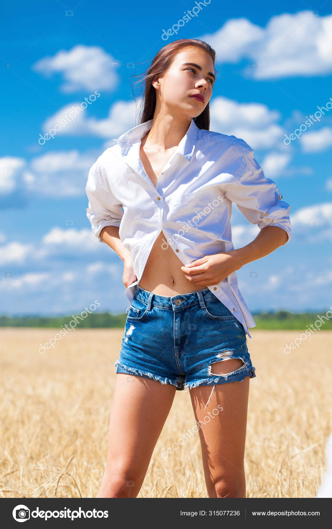 jean shorts white shirt