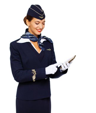 Rusya, Samara: 22 Ekim 2019. Rus hostes giyinmiş.