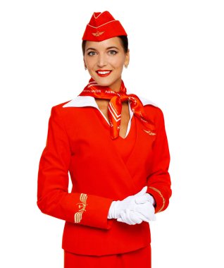 Rusya, Samara: 22 Ekim 2019. Rus hostes giyinmiş.