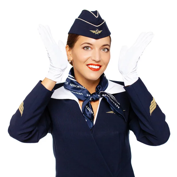 RUSSIA, SAMARA: 22 OCTOBER 2019. Russian stewardess dressed in o — Stock Photo, Image